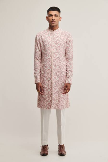 Dhruv Vaish Purple Cotton Silk Floral Print Kurta Set Online at Aza Fashions Dhruv Vaish_Purple Cotton Silk Floral Print Kurta Set _Online_at_Aza_Fashions