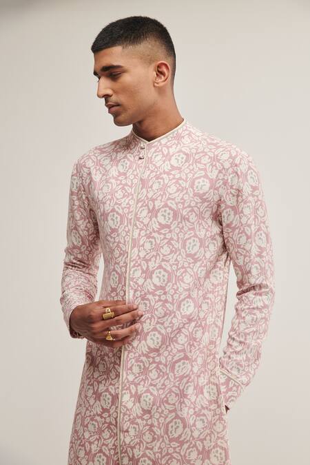 Buy Dhruv Vaish Purple Cotton Silk Floral Print Kurta Set Online at Aza Fashions Buy_Dhruv Vaish_Purple Cotton Silk Floral Print Kurta Set _Online_at_Aza_Fashions