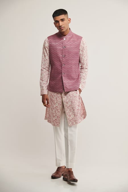 Dhruv Vaish Purple Cotton Silk Zig Zag Jawahar Jacket 