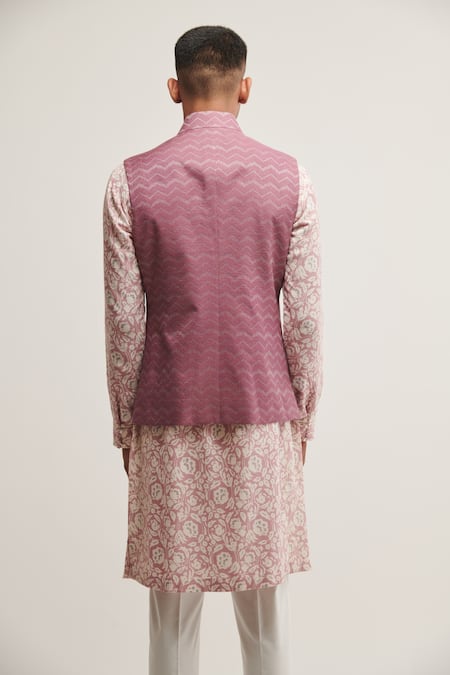 Shop Dhruv Vaish Purple Cotton Silk Zig Zag Jawahar Jacket at Aza Fashions Shop_Dhruv Vaish_Purple Cotton Silk Zig Zag Jawahar Jacket _at_Aza_Fashions