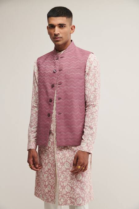 Dhruv Vaish Purple Cotton Silk Zig Zag Jawahar Jacket Online at Aza Fashions Dhruv Vaish_Purple Cotton Silk Zig Zag Jawahar Jacket _Online_at_Aza_Fashions