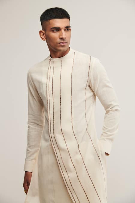 Dhruv Vaish Beige Handloom Cotton Striped Kurta Set Online at Aza Fashions Dhruv Vaish_Beige Handloom Cotton Striped Kurta Set _Online_at_Aza_Fashions