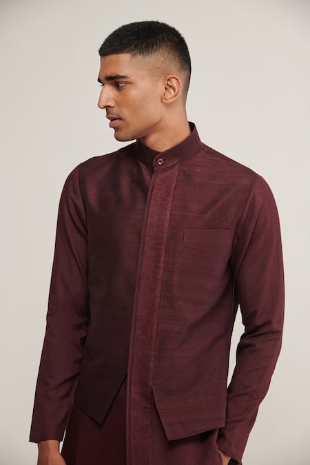Buy_Dhruv Vaish_Purple Raw , Cotton Panelled Kurta Set _Online_at_Aza_Fashions