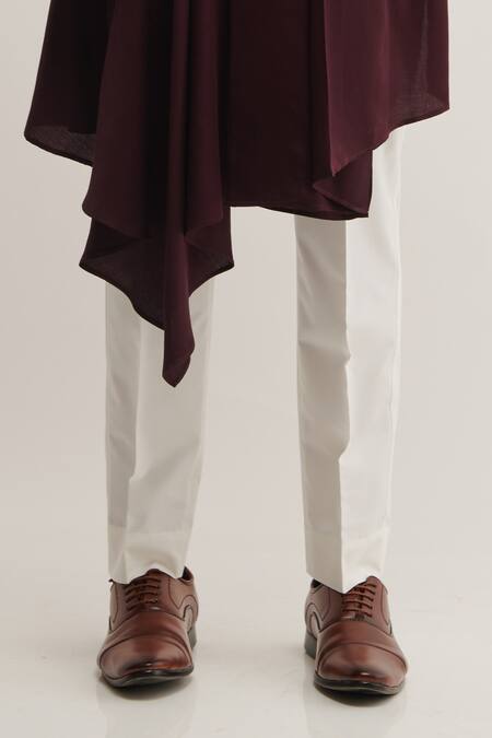 Shop_Dhruv Vaish_Maroon Cotton Satin Draped Kurta Set _Online_at_Aza_Fashions