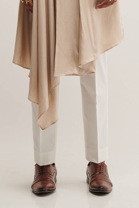 Shop_Dhruv Vaish_Beige Cotton Satin Draped Kurta Set _Online_at_Aza_Fashions