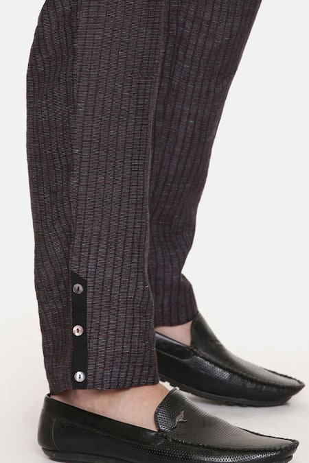 Shop_Mayank Modi - Men_Black 100% Linen Striped Trouser_Online_at_Aza_Fashions