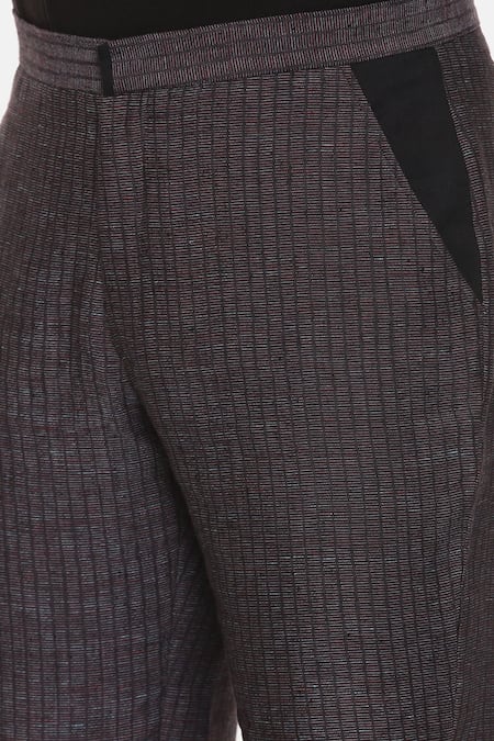 Mayank Modi - Men_Black 100% Linen Striped Trouser_at_Aza_Fashions
