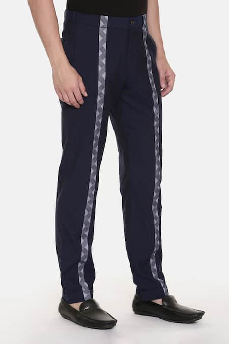 Mayank Modi - Men_Blue 100% Cotton Striped Trouser_Online_at_Aza_Fashions