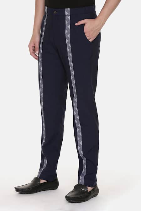 Buy_Mayank Modi - Men_Blue 100% Cotton Striped Trouser_Online_at_Aza_Fashions