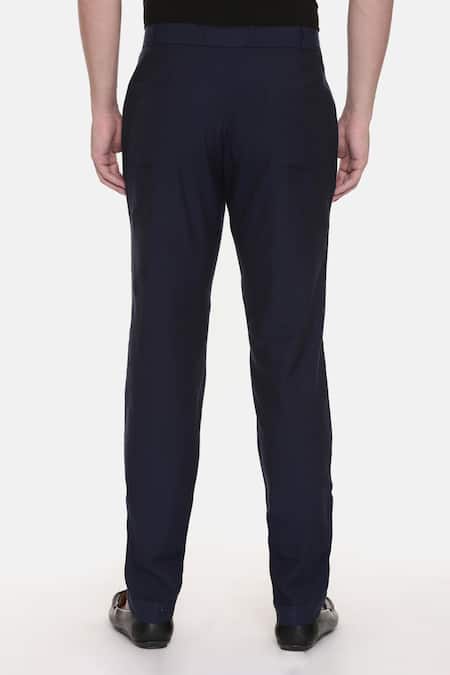 Shop_Mayank Modi - Men_Blue 100% Cotton Striped Trouser_Online_at_Aza_Fashions