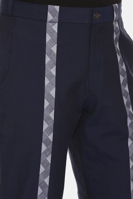 Mayank Modi - Men_Blue 100% Cotton Striped Trouser_at_Aza_Fashions