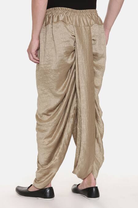 Shop_Mayank Modi - Men_Gold Silk Slub Plain Metallic Pleated Dhoti Pant _Online_at_Aza_Fashions