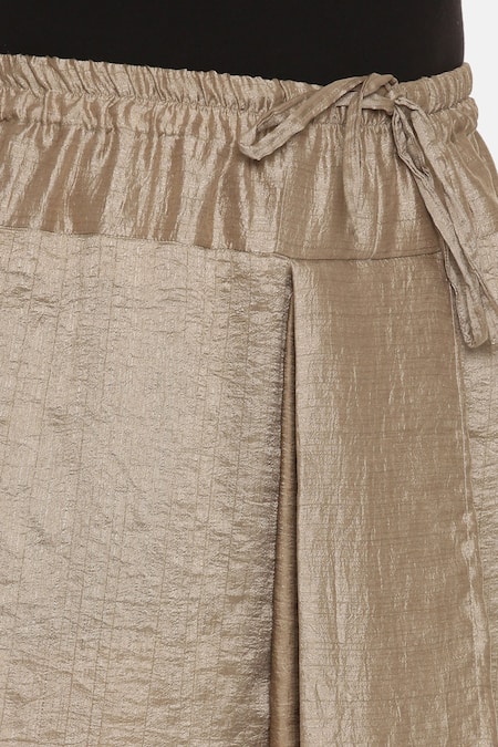 Mayank Modi - Men_Gold Silk Slub Plain Metallic Pleated Dhoti Pant _at_Aza_Fashions