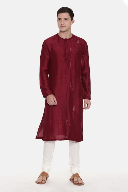 Buy Mayank Modi - Men Maroon Silk, Cotton Embroidery Floral Kurta Set Online at Aza Fashions Buy_Mayank Modi - Men_Maroon Silk, Cotton Embroidery Floral Kurta Set_Online_at_Aza_Fashions