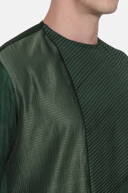 Mayank Modi - Men_Green Silk Cotton Chanderi Embroidered Overlap Kurta Set _at_Aza_Fashions