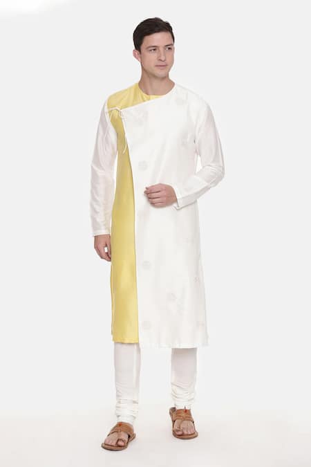 Buy_Mayank Modi - Men_White Silk Cotton Embroidered Floral Kurta Set _Online_at_Aza_Fashions