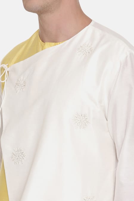 Shop_Mayank Modi - Men_White Silk Cotton Embroidered Floral Kurta Set _Online_at_Aza_Fashions
