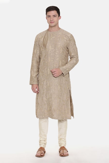 Buy Mayank Modi - Men Brown Chanderi Silk Floral Embroidered Kurta Set Online at Aza Fashions Buy_Mayank Modi - Men_Brown Chanderi Silk Floral Embroidered Kurta Set_Online_at_Aza_Fashions