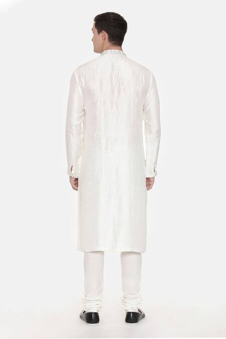 Shop Mayank Modi - Men White Silk Cotton Slub Floral Full Sleeve Kurta Set at Aza Fashions Shop_Mayank Modi - Men_White Silk Cotton Slub Floral Full Sleeve Kurta Set_at_Aza_Fashions