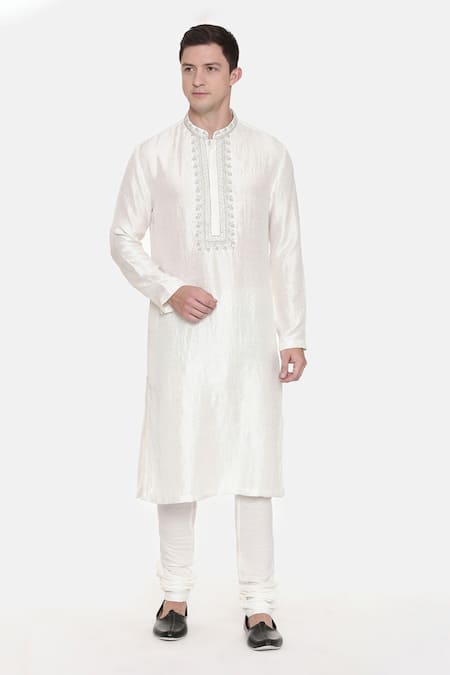 Buy Mayank Modi - Men White Silk Cotton Slub Floral Full Sleeve Kurta Set Online at Aza Fashions Buy_Mayank Modi - Men_White Silk Cotton Slub Floral Full Sleeve Kurta Set_Online_at_Aza_Fashions