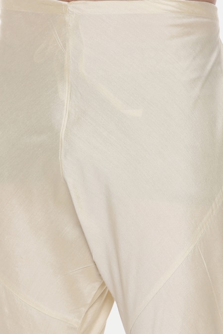 Mayank Modi - Men_Green Silk, Cotton, Chanderi Embroidery Asymmetric Printed Kurta Set For Kids_at_Aza_Fashions