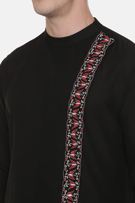 Buy_Mayank Modi - Men_Black Silk Organza, Silk, Cotton Embroidery Kurta Set_Online_at_Aza_Fashions