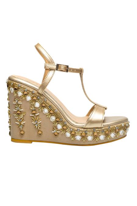 Nidhi Bhandari_Gold Crystals, Beads Embellished Wedges _Online_at_Aza_Fashions