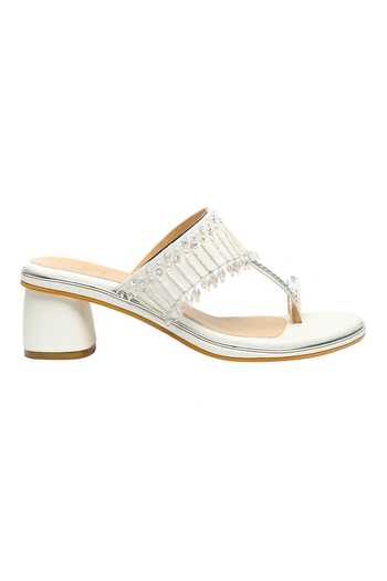 Nidhi Bhandari_White Beads, Sequins, Crystals Kolhapuri Block Heels _Online_at_Aza_Fashions