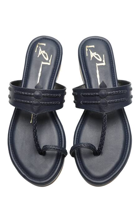 Shop_Nidhi Bhandari_Blue Braided Kolhapuri Platform Wedges _at_Aza_Fashions