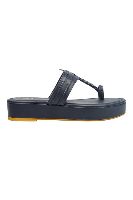 Nidhi Bhandari_Blue Braided Kolhapuri Platform Wedges _Online_at_Aza_Fashions