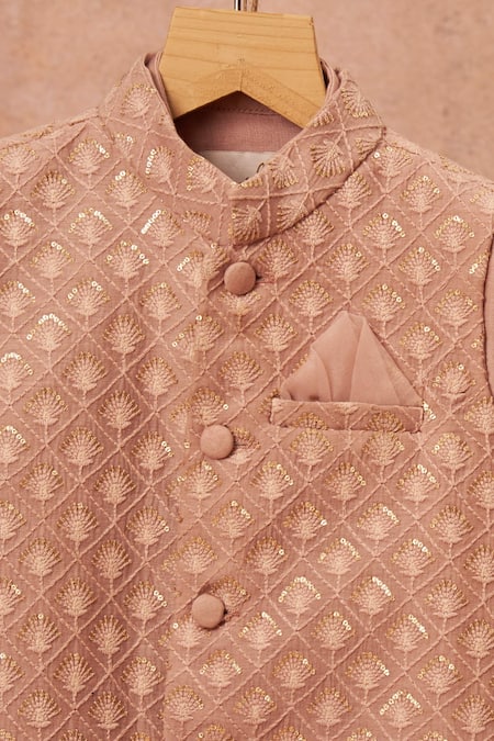 Shop All Boy Couture Pink Maheshwari, Cotton, Silk Sequins, Embroidery Bundi Dhoti Pant Set Online at Aza Fashions Shop_All Boy Couture_Pink Maheshwari, Cotton, Silk Sequins, Embroidery Bundi Dhoti Pant Set _Online_at_Aza_Fashions
