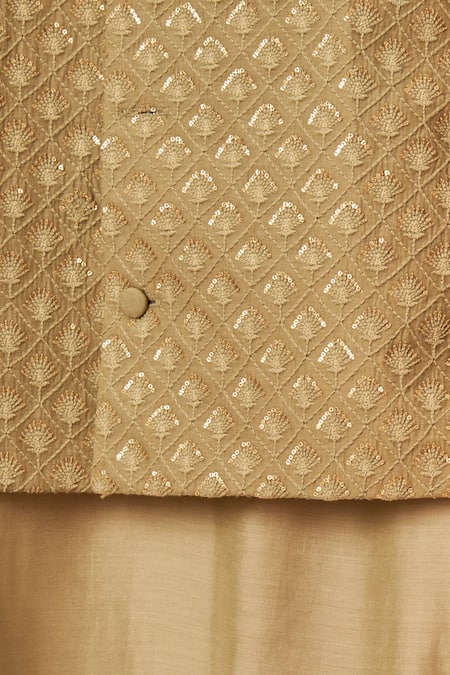 Shop All Boy Couture Green Maheshwari, Cotton Sequins, Embroidery Bundi Kurta Set at Aza Fashions Shop_All Boy Couture_Green Maheshwari, Cotton Sequins, Embroidery Bundi Kurta Set _at_Aza_Fashions