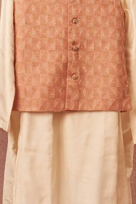 Shop All Boy Couture Pink Muslin, Cotton, Silk Zari Embroidered Bundi Dhoti Pant Set at Aza Fashions Shop_All Boy Couture_Pink Muslin, Cotton, Silk Zari Embroidered Bundi Dhoti Pant Set _at_Aza_Fashions