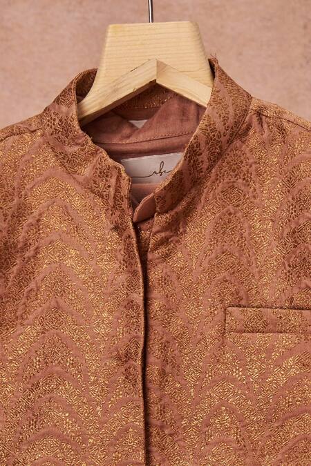 Buy_All Boy Couture_Pink Brocade, Cotton, Silk Zari Banarasi Achkan Kurta Set _Online_at_Aza_Fashions