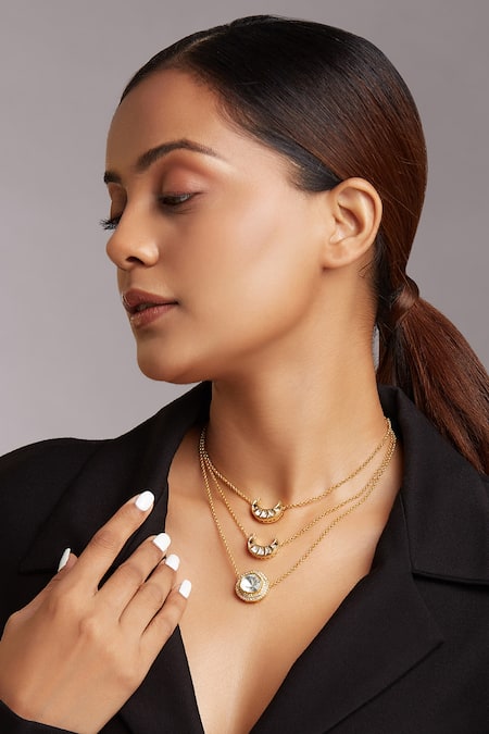 Joules By Radhika Gold Plated Layered Crescent Moon Pendant Necklace