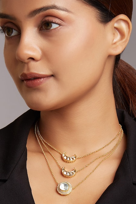 Joules By Radhika Gold Plated Layered Crescent Moon Pendant Necklace Online at Aza Fashions Joules By Radhika_Gold Plated Layered Crescent Moon Pendant Necklace _Online_at_Aza_Fashions