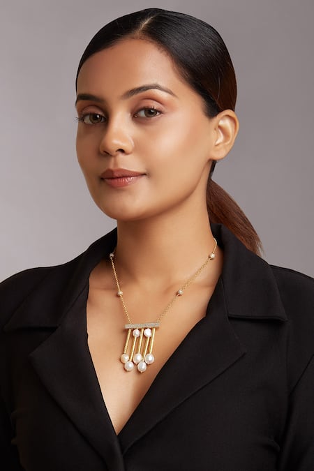 Joules By Radhika Gold Pearl & Cubic Zirconia Pendant Necklace 