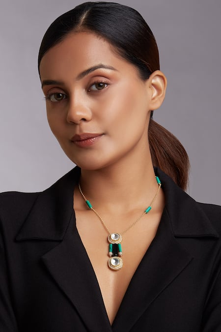 Joules By Radhika Gold & Green Tassel Pendant Necklace 