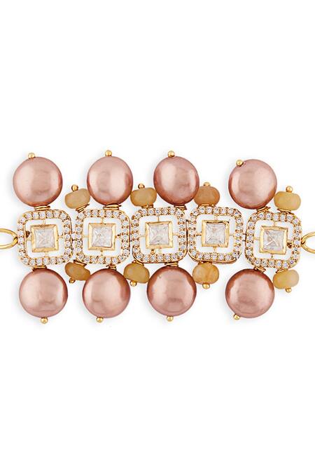 Buy_Joules By Radhika_Brown Pearls Hydro Monazite Polki Bracelet_Online_at_Aza_Fashions