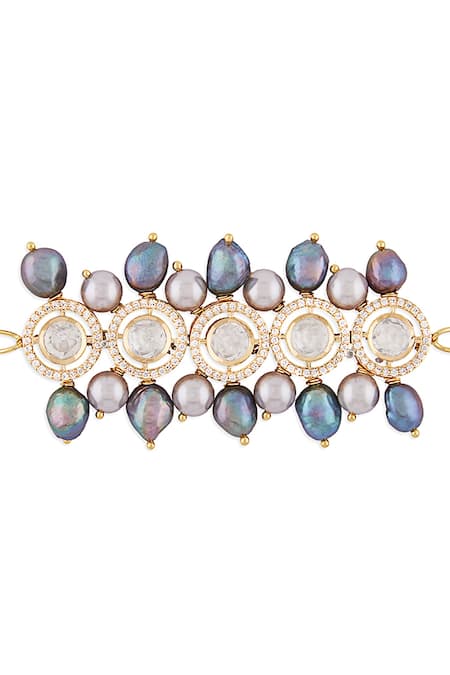 Buy_Joules By Radhika_Grey Pearls Hydro Monazite Polki Bracelet_Online_at_Aza_Fashions