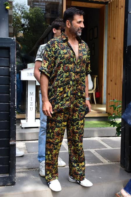 Punit Balana_Green Satin Silk Vegetable Hand Block Print Horse Shirt And Pant Set _Online_at_Aza_Fashions