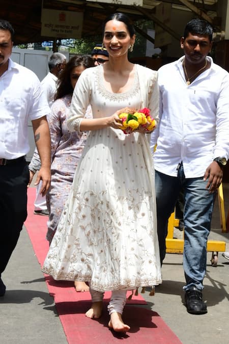 Punit Balana_White Chanderi , Organza Floral Jaal Hand Embroidered Anarkali Set _Online_at_Aza_Fashions