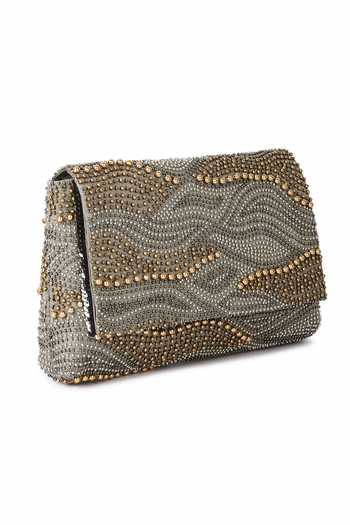 The Purple Sack_Grey Embroidery, Beads Galaxy Clutch With Sling _Online_at_Aza_Fashions