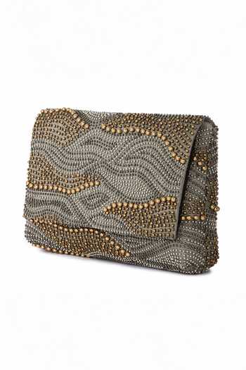 Buy_The Purple Sack_Grey Embroidery, Beads Galaxy Clutch With Sling _Online_at_Aza_Fashions