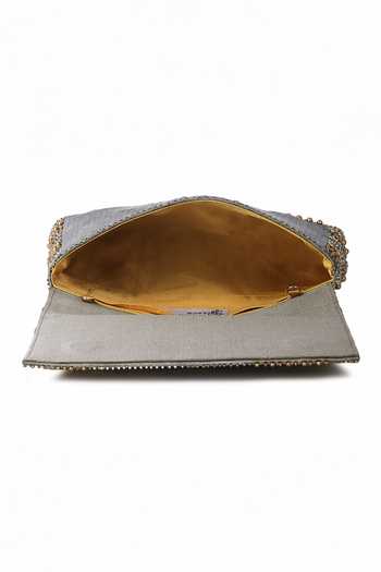Shop_The Purple Sack_Grey Embroidery, Beads Galaxy Clutch With Sling _Online_at_Aza_Fashions