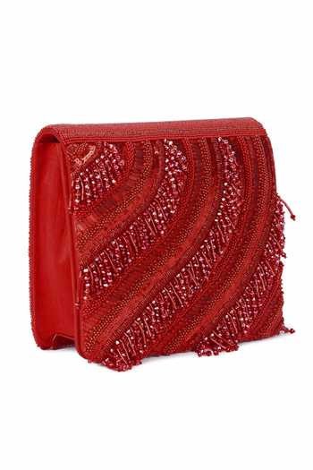 The Purple Sack_Red Embroidery, Beads, Sequins Riwaayat Clutch With Sling _Online_at_Aza_Fashions