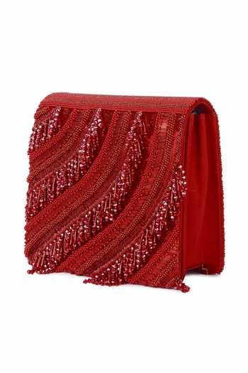 Buy_The Purple Sack_Red Embroidery, Beads, Sequins Riwaayat Clutch With Sling _Online_at_Aza_Fashions