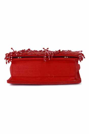 Shop_The Purple Sack_Red Embroidery, Beads, Sequins Riwaayat Clutch With Sling _Online_at_Aza_Fashions