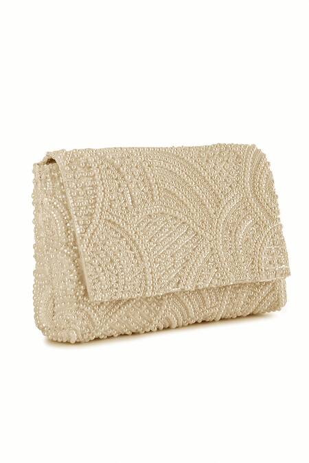 Buy The Purple Sack White Embroidery Pearl Clutch With Sling Online at Aza Fashions Buy_The Purple Sack_White Embroidery Pearl Clutch With Sling _Online_at_Aza_Fashions