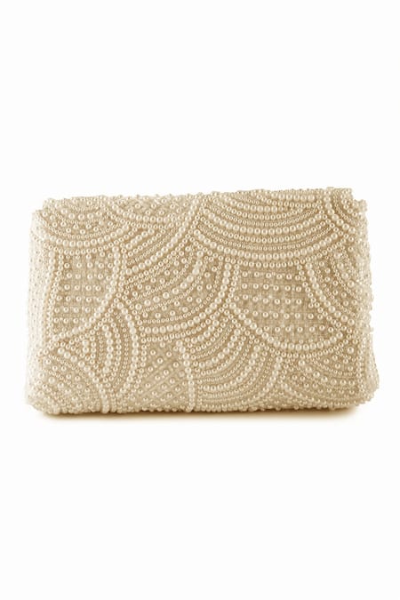 Shop The Purple Sack White Embroidery Pearl Clutch With Sling at Aza Fashions Shop_The Purple Sack_White Embroidery Pearl Clutch With Sling _at_Aza_Fashions